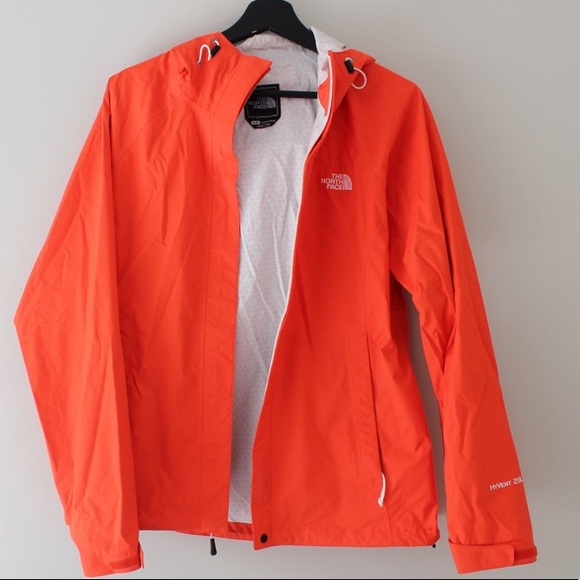 orange north face rain jacket